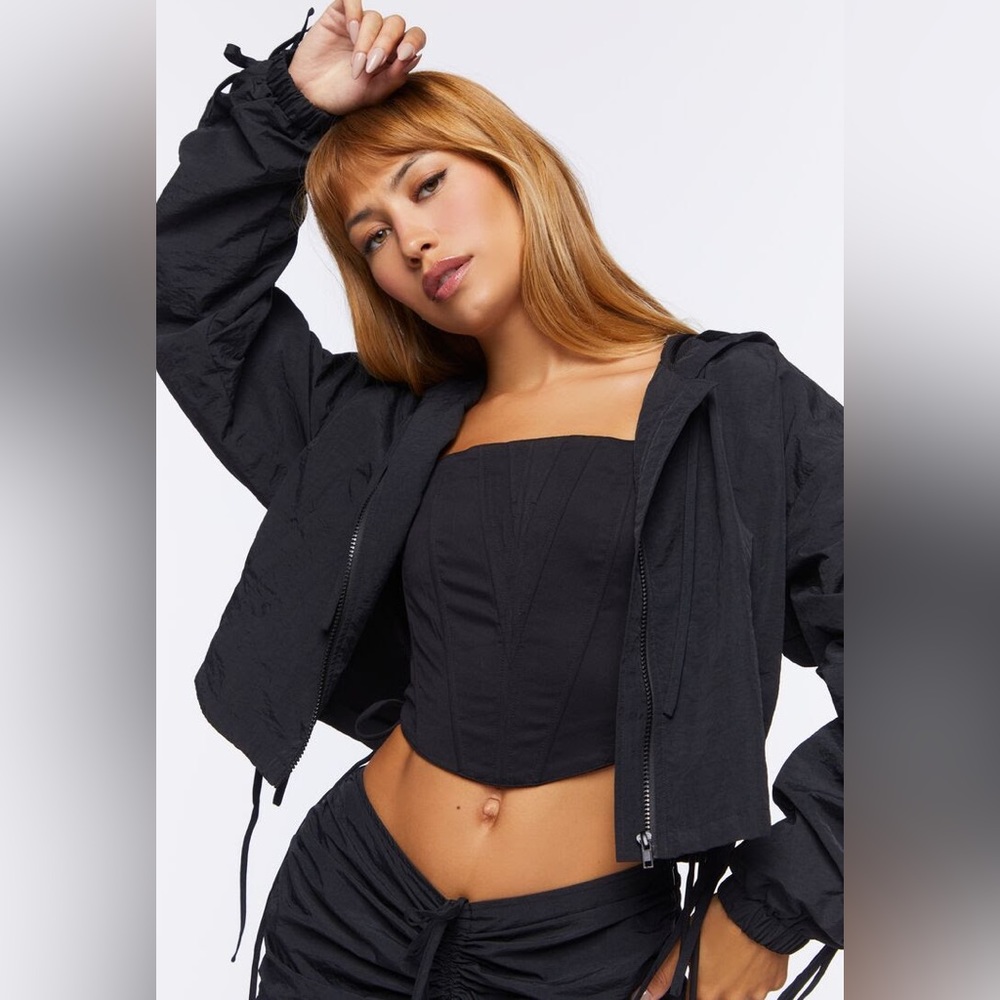 Forever 21 Ruched hooded windbreaker jacket